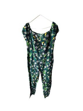 PinPin Daisy Womens Floral Jumpsuit Size 2XL Green Toucan Tiki Rockabilly New